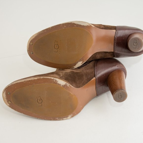 UGG Brown Suede Heeled Boots with Sherpa Lining - Picture 7 of 8